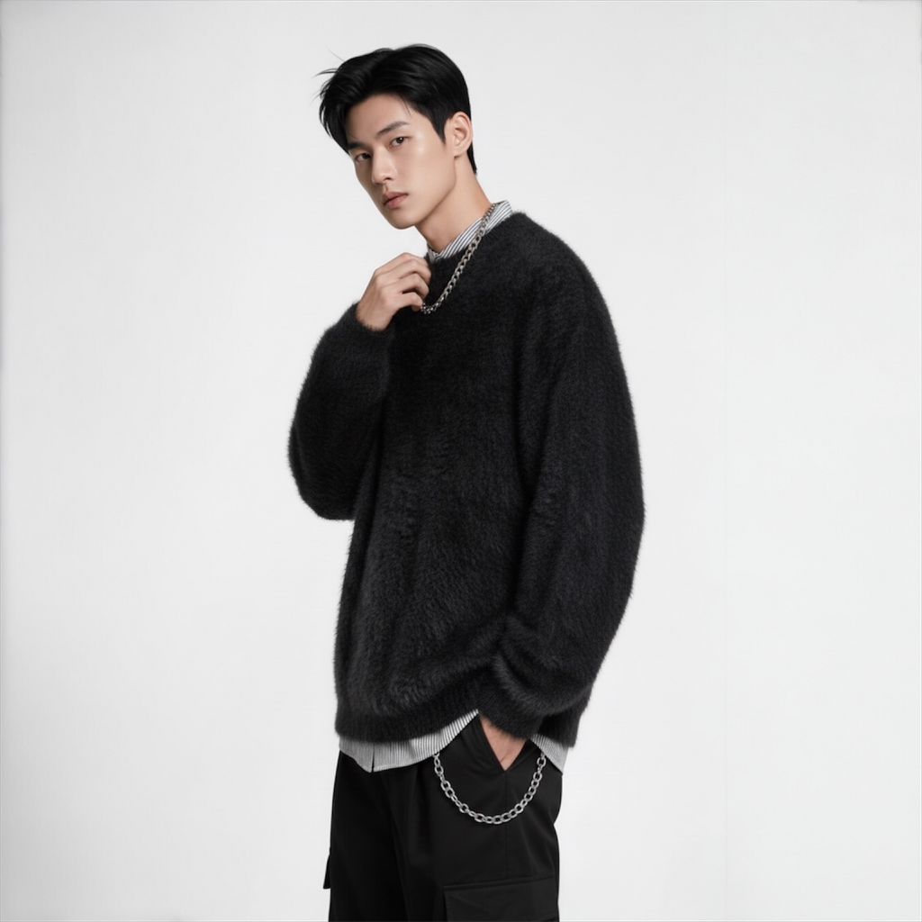 Korean Y2K Fluffy Knit Sweater
