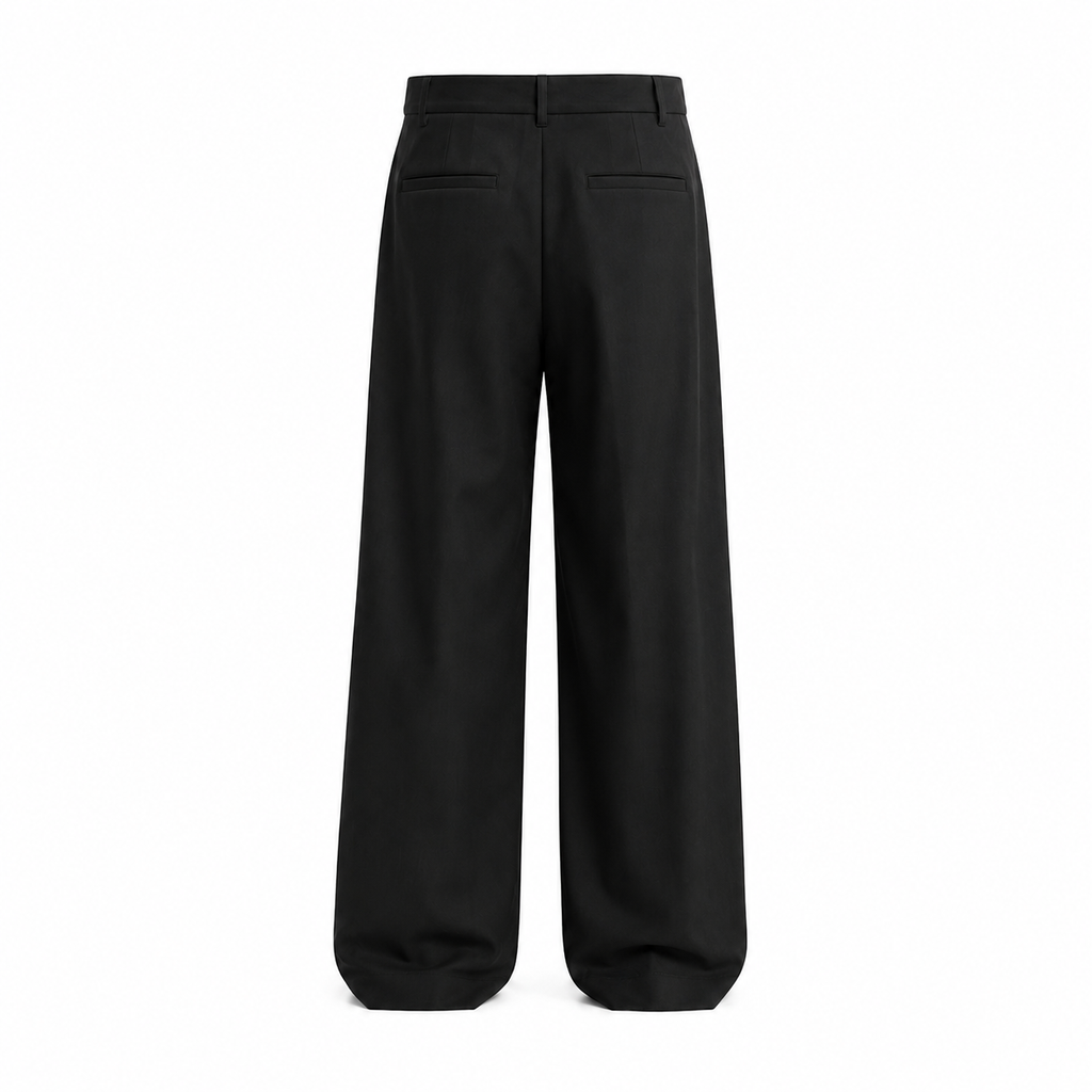 Clean Fit Wide Leg Pants – Black Pleated Low Waist Streetwear