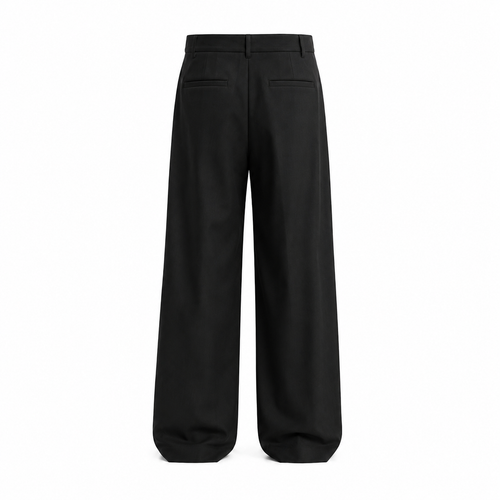 Clean Fit Wide Leg Pants – Black Pleated Low Waist Streetwear