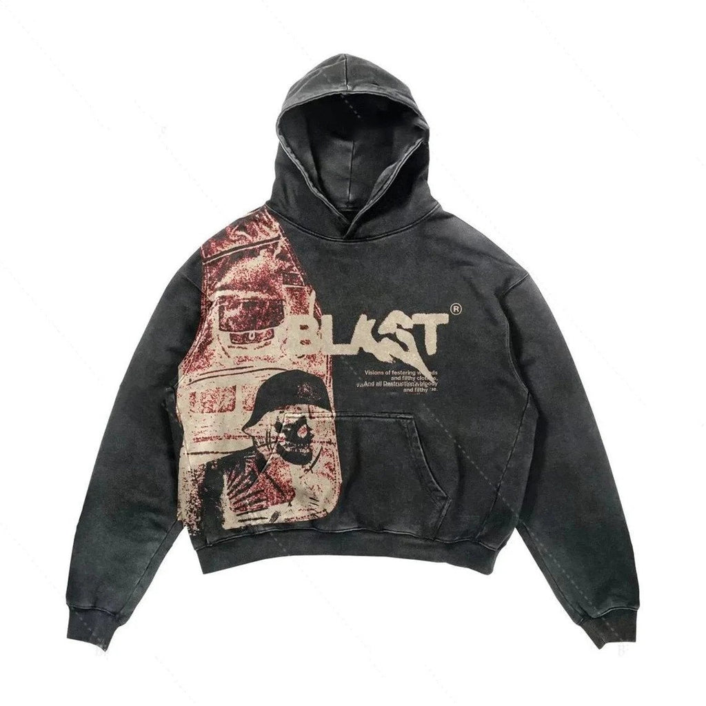 Gothic Patchwork Print Loose Pullover Hoodie Sweatshirt