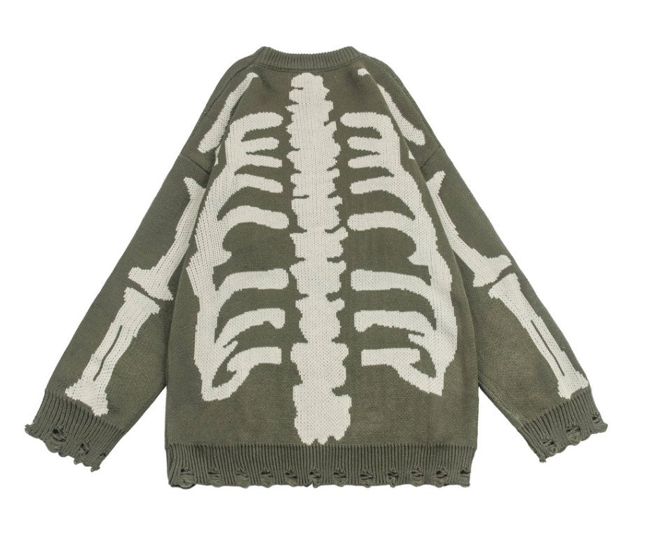 Gothic Black Plaid Knitted Skull Aesthetics Sweater