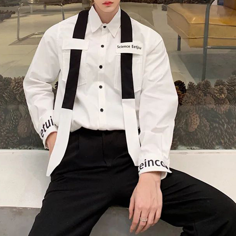 Y2K Letter Print Color-Block Long Sleeve Casual Shirt