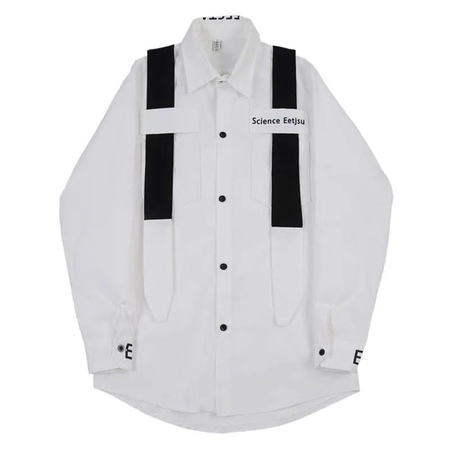 Y2K Letter Print Color-Block Long Sleeve Casual Shirt