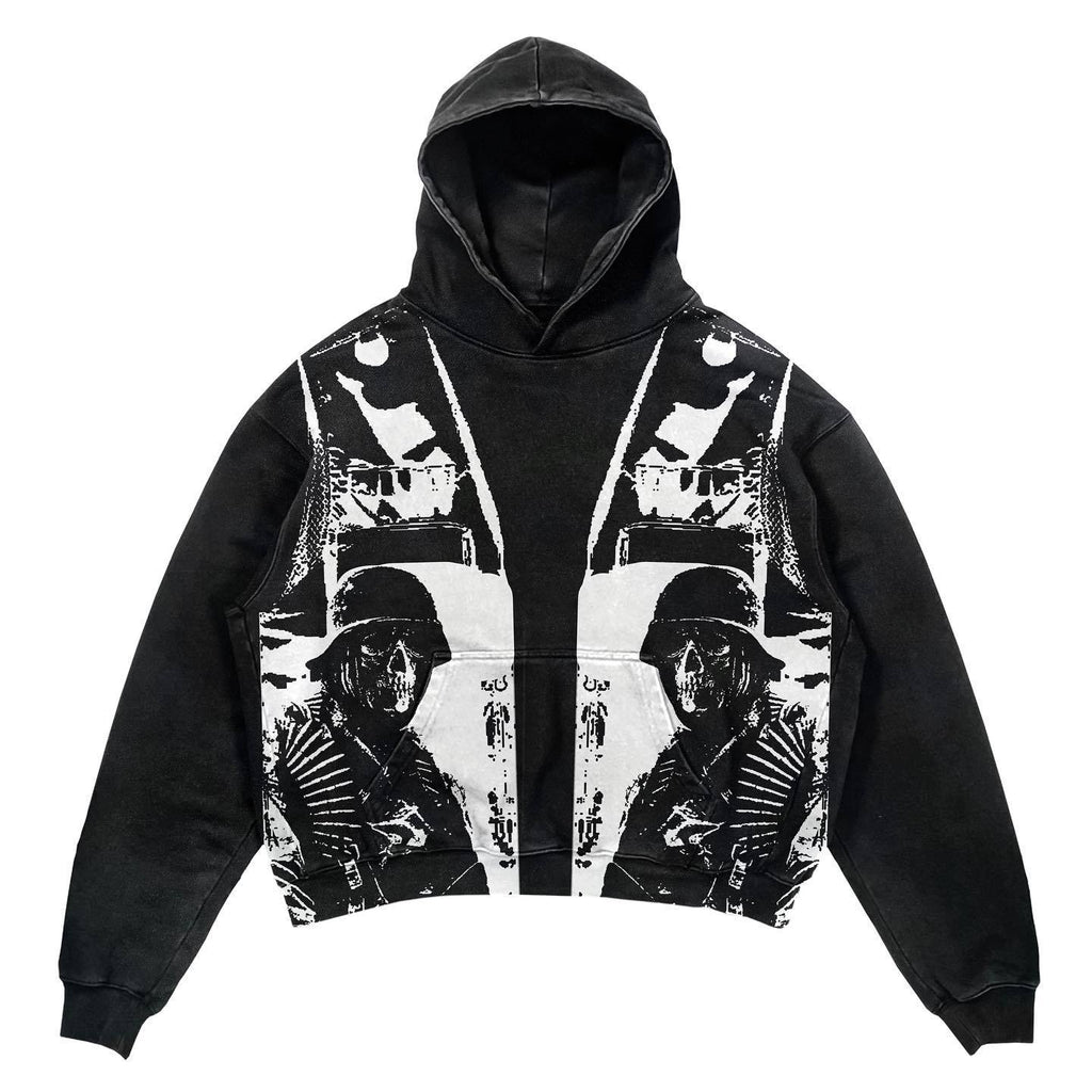 Gothic Patchwork Print Loose Pullover Hoodie Sweatshirt