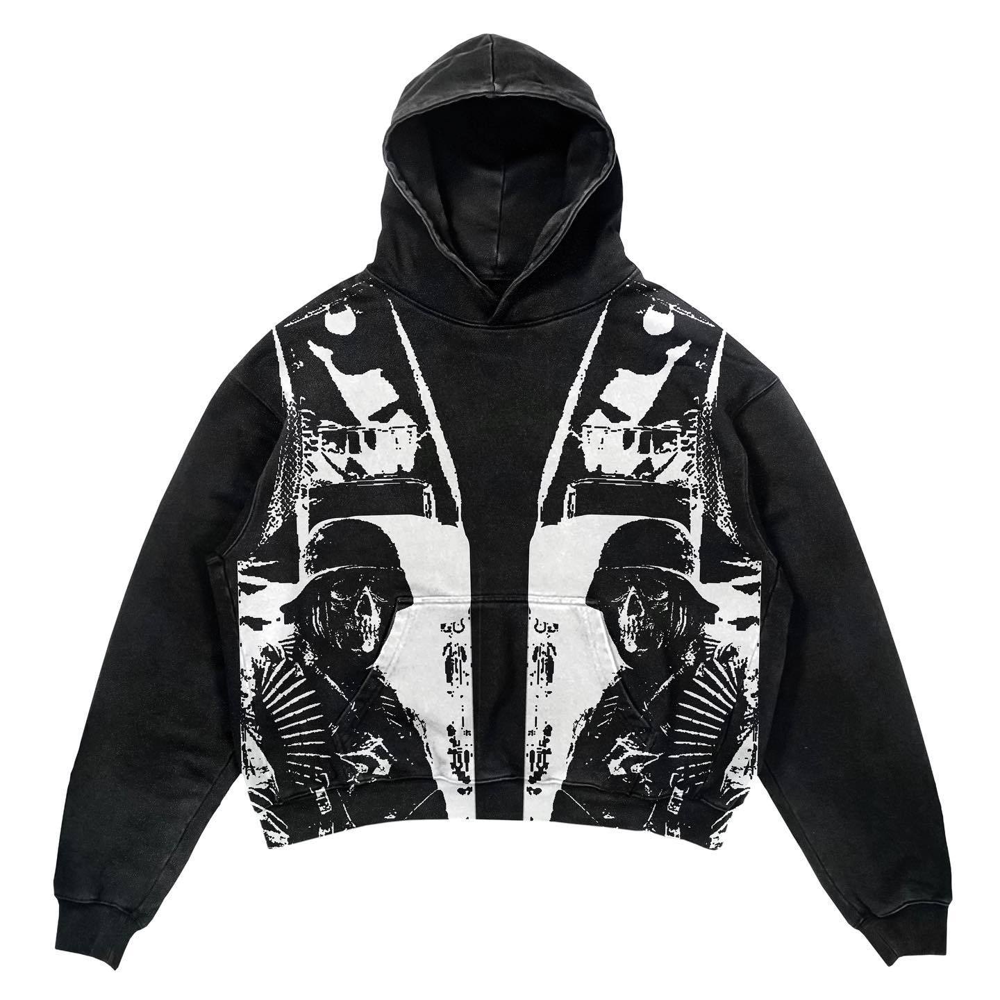Gothic Patchwork Print Loose Pullover Hoodie Sweatshirt