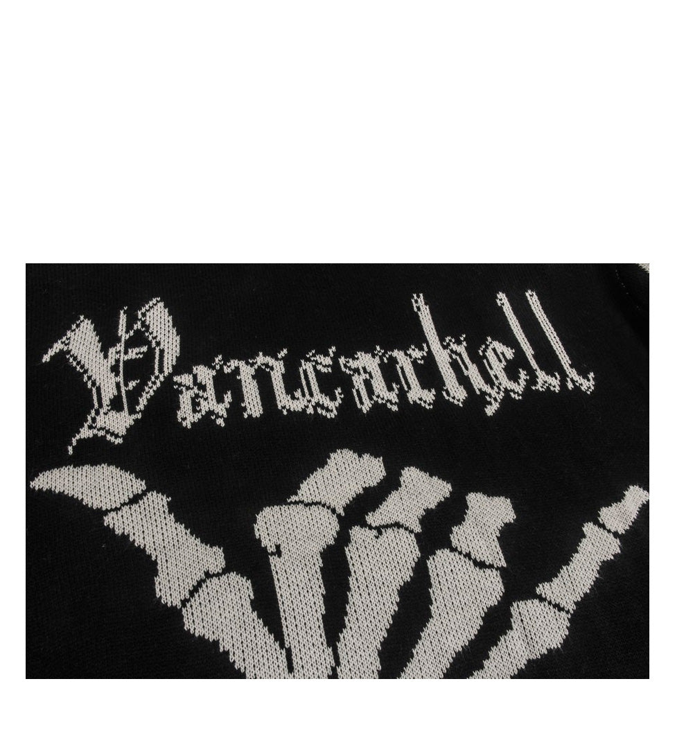 Gothic Black Plaid Knitted Skull Aesthetics Sweater