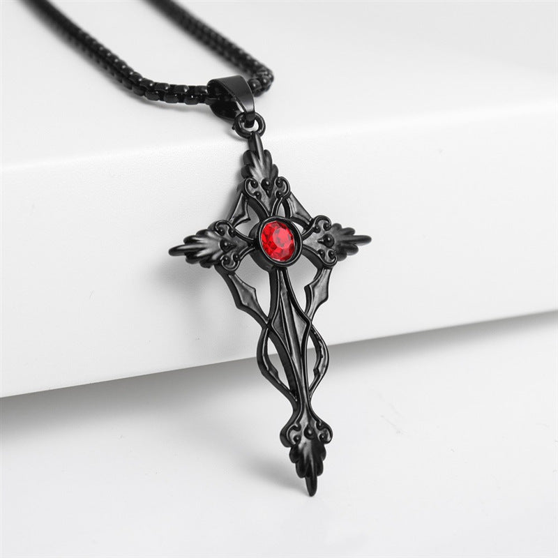 Black Pointed Cross Vampire Necklace - Gothic Jewelry