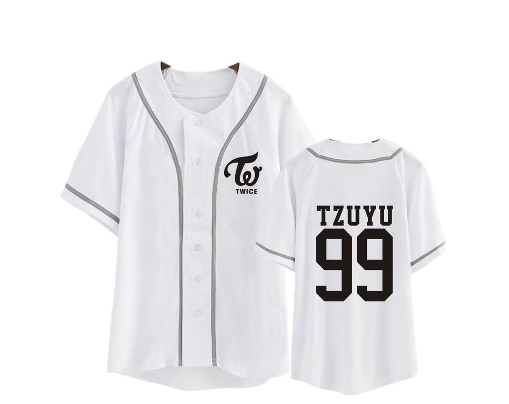 FUJUTANG Kpop Twice Baseball Jersey Tzuyu Mina Momo Sana Dahyun Chaeyoung V Neck Hip-Hop T-Shirt