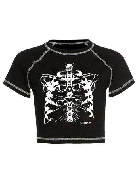 Aesthetic Skull Girl T-Shirt - Y2K Black Vintage Style