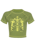 Aesthetic Skull Girl T-Shirt - Y2K Black Vintage Style