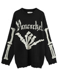 Gothic Black Plaid Knitted Skull Aesthetics Sweater