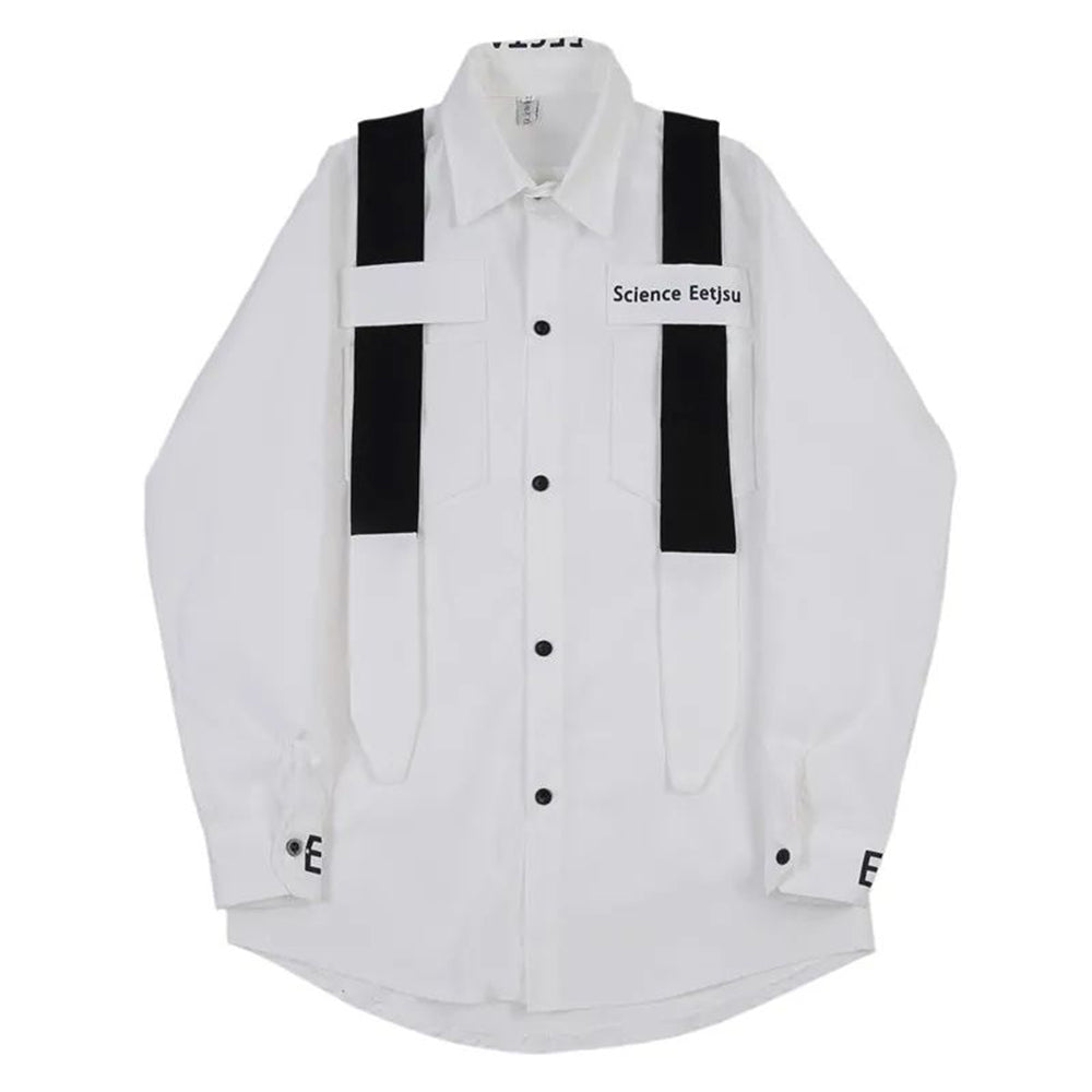 Y2K Letter Print Color-Block Long Sleeve Casual Shirt
