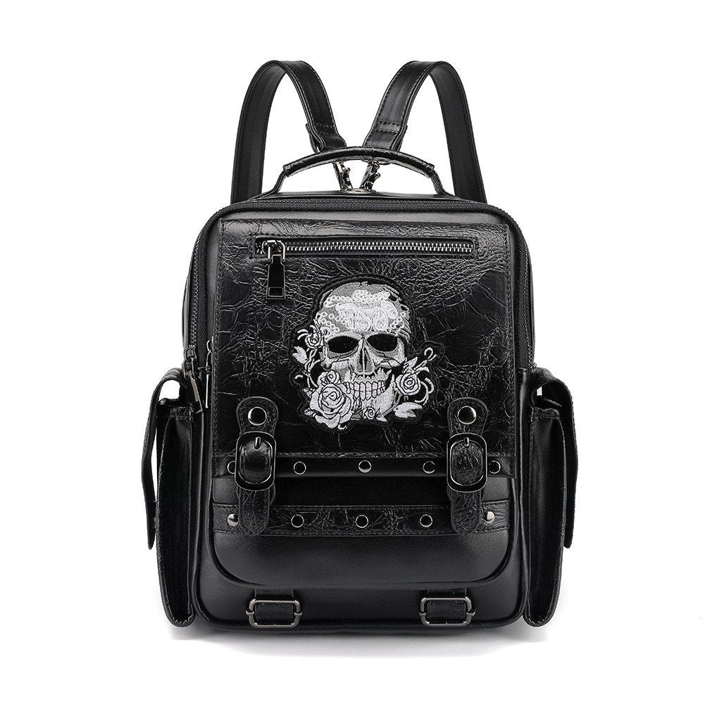 Gothic Skull Head Embroidered Shoulder Bag for Women
