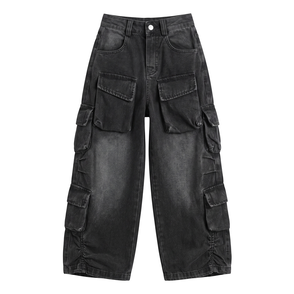 VOYOAO ofertas de Black 2024 Friday Deals Girls Baggy Jeans Y2k Streetwear Denim Cargo Pants Distressed Elastic High Waist Wide Leg Clothes Multi Pocket 5-16T Baggy Jeans