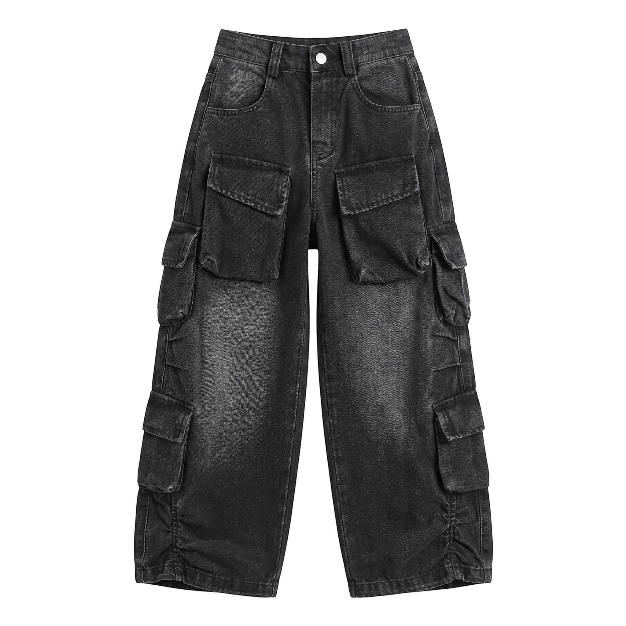 VOYOAO ofertas de Black 2024 Friday Deals Girls Baggy Jeans Y2k Streetwear Denim Cargo Pants Distressed Elastic High Waist Wide Leg Clothes Multi Pocket 5-16T Baggy Jeans