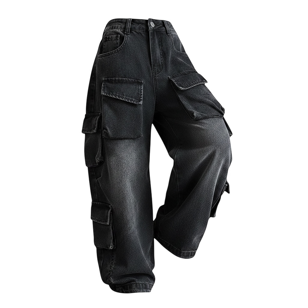 VOYOAO ofertas de Black 2024 Friday Deals Girls Baggy Jeans Y2k Streetwear Denim Cargo Pants Distressed Elastic High Waist Wide Leg Clothes Multi Pocket 5-16T Baggy Jeans